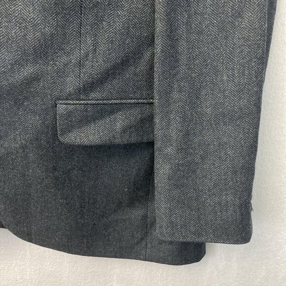Lands' End 100% Lambswool Blazer Jacket Mens 42R Gray Herringbone Sport Coat EUC - Picture 3 of 16